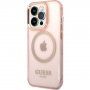 Guess Translucent husă transparentă cu MagSafe pentru iPhone 14 Pro Max - roz
