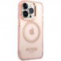 Guess Translucent husă transparentă cu MagSafe pentru iPhone 14 Pro Max - roz