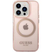 Guess Translucent husă transparentă cu MagSafe pentru iPhone 14 Pro Max - roz