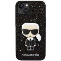 Karl Lagerfeld Glitter Flakes Ikonik husă cu sclipici pentru iPhone 14 - negru