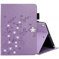 Husă flip floare și cristale albe, pentru iPad 10,2" (2019-2021) / Air 3 (2019) / Pro 10,5" - violet