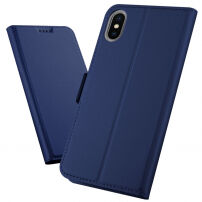 Husă flip cu stativ, pentru iPhone XS Max - albastru închis