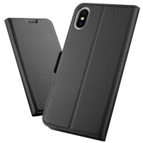 Husă flip cu stativ, pentru iPhone XS Max - negru