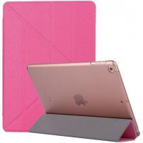 Carcasă din mătase, cu funcţie sleep, cu stativ origami, pentru iPad 9,7" (2017/2018) / Air 1 / 2 / Pro 9,7" - fucsia