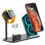 Stativ de încărcare rapidă 3 în 1, pentru încărcare wireless, pentru iPhone / Apple Watch / AirPods - negru