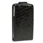 Husă flip, pentru iPhone 4 / 4S, în stil piele de crocodil – neagră