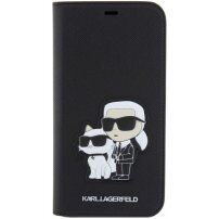 Karl Lagerfeld Saffiano Karl and Choupette NFT carcasă flip pentru iPhone 11 - negru