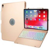 Husă cu tastatură iluminare și agățătoare, pentru Apple Pencil pentru iPad Pro 12,9" (2018) - roz-auriu