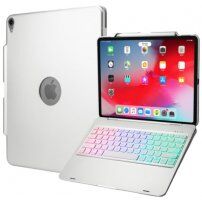 Husă cu tastatură iluminare și agățătoare, pentru Apple Pencil pentru iPad Pro 12,9" (2018/2020) - argintiu