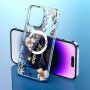 Husă transparentă cu model de flori și MagSafe pentru iPhone 14 Pro - maro