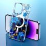 Husă transparentă cu model de flori și MagSafe pentru iPhone 14 Pro - albastru