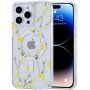Husă transparentă cu model de flori și MagSafe pentru iPhone 14 Plus - galben