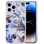 Husă transparentă cu model de flori și MagSafe pentru iPhone 14 Pro - albastru deschis