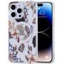 Husă transparentă cu model de flori și MagSafe pentru iPhone 14 Pro - maro