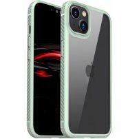Husă transparentă rezistentă la șocuri cu textura din carbon pentru iPhone 14 Plus - verde