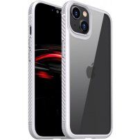 Husă transparentă rezistentă la șocuri cu textura din carbon pentru iPhone 14 Plus - alb