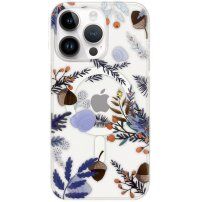 Husă transparentă cu model de flori și MagSafe pentru iPhone 13 Pro Max - albastru deschis