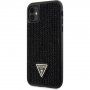 Guess Rhinestones Triangle Metal Logo husă împletită cu pietre pentru iPhone 11 - negru