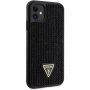 Guess Rhinestones Triangle Metal Logo husă împletită cu pietre pentru iPhone 11 - negru
