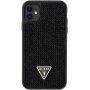 Guess Rhinestones Triangle Metal Logo husă împletită cu pietre pentru iPhone 11 - negru