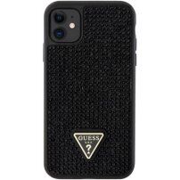 Guess Rhinestones Triangle Metal Logo husă împletită cu pietre pentru iPhone 11 - negru