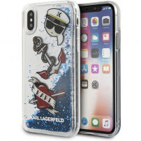 Husă Karl Lagerfeld Karl Captain Carl Liquid Glitter, pentru iPhone X - albastru