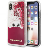 Husă Karl Lagerfeld Peek a Boo Liquid Glitter, pentru iPhone X - roşu