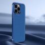 Husă din piele cu cadru metalizat pentru iPhone 14 Pro - albastru