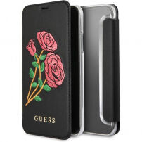 Husă Guess Flower Desire Book, pentru iPhone X - negru