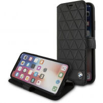 Husă din piele BMW Hexagon Book, pentru iPhone X - negru