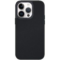 Husă din piele cu cadru metalizat pentru iPhone 13 Pro Max - negru