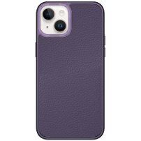 Husă din piele cu cadru metalizat pentru iPhone 14 - violet