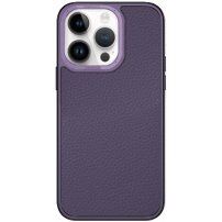 Husă din piele cu cadru metalizat pentru iPhone 14 Pro - violet