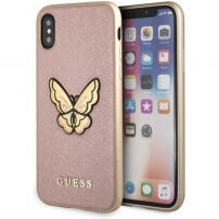 Carcasă Guess Saffiano Butterfly, pentru iPhone X - roz-auriu