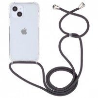 Husă transparentă cu șnur pentru iPhone 15 - gri