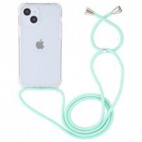 Husă transparentă cu șnur pentru iPhone 15 Plus - turcoaz