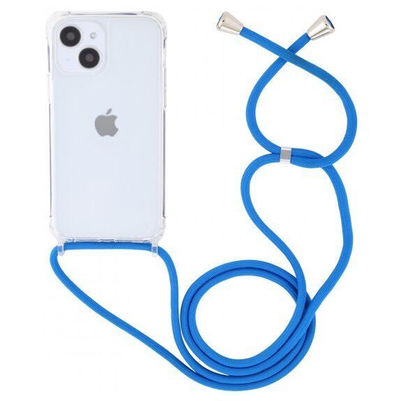 Husă transparentă cu șnur pentru iPhone 15 Plus - albastru