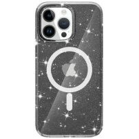 Husă transparentă cu MagSafe cu sclipici pentru iPhone 15 Pro Max - gri