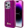 Guess Sequin Script Logo husă cu paiete pentru iPhone 15 Pro - fucsia