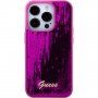 Guess Sequin Script Logo husă cu paiete pentru iPhone 15 Pro - fucsia