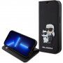 Karl Lagerfeld Saffiano Karl and Choupette NFT carcasă flip pentru iPhone 15 - negru
