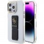 Guess Grip Stand 4G Metal Logo husă transparentă cu suport pentru iPhone 15 Pro Max - transparent