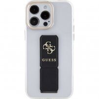 Guess Grip Stand 4G Metal Logo husă transparentă cu suport pentru iPhone 15 Pro Max - transparent