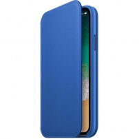 Husă originală Apple Folio, din piele, pentru iPhone X - albastru-electro