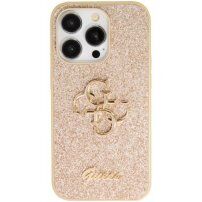 Guess Fixed Glitter 4G Metal Logo husă strălucitoare pentru iPhone 15 Pro Max - auriu