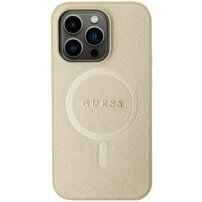 Guess Saffiano husă cu MagSafe pentru iPhone 15 Pro Max - auriu