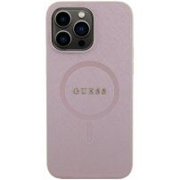 Guess Saffiano husă cu MagSafe pentru iPhone 15 Pro Max - roz