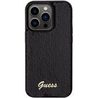 Guess Sequin Script Logo husă cu paiete pentru iPhone 14 Pro Max - negru
