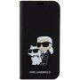 Karl Lagerfeld Saffiano Karl and Choupette NFT carcasă flip pentru iPhone 15 - negru