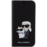 Karl Lagerfeld Saffiano Karl and Choupette NFT carcasă flip pentru iPhone 15 - negru